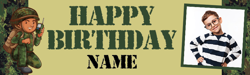 Personalised Happy Birthday Banner - Army Soldiers - 2 Photo Upload