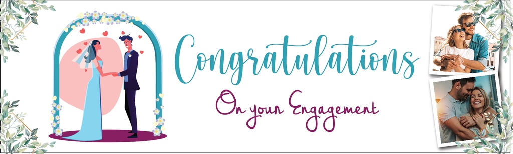 Personalised Engagement Party Banner - Blue Congratulations - 2 Photo Upload