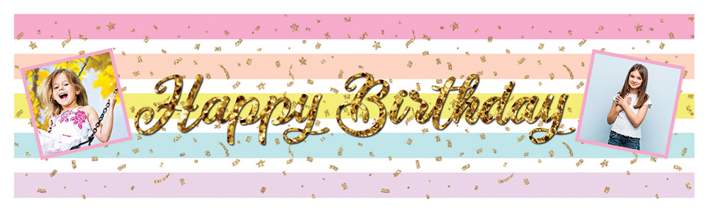 Personalised Happy Birthday Banner - Rainbow Stripe - 2 Photo Upload