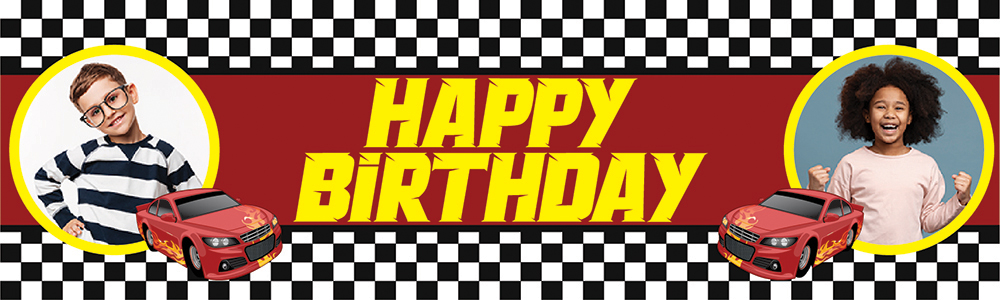 Personalised Happy Birthday Banner - Red Race Car - 2 Photo Upload
