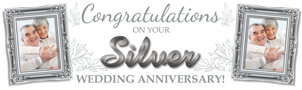 Personalised Happy Anniversary Banner - Silver Wedding - 2 Photo upload