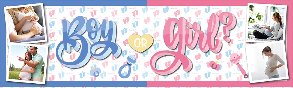 Personalised Gender Reveal Party Banner - Pink & Blue Boy Or Girl - 4 Photo Upload
