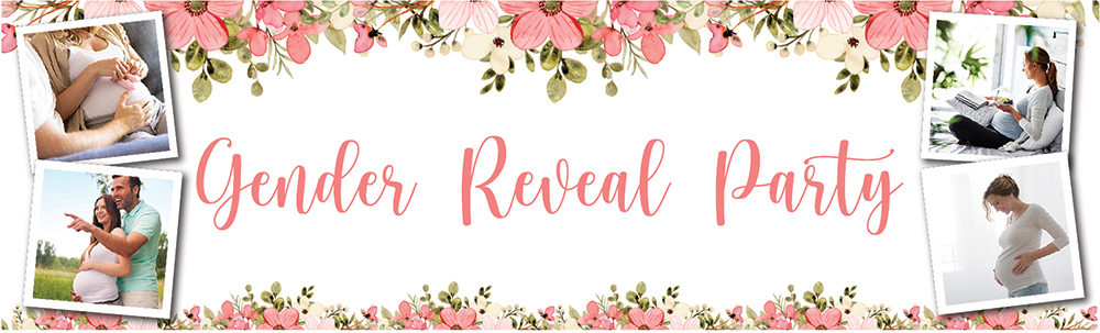 Personalised Gender Reveal Party Banner - Pink Floral Baby - 4 Photo Upload