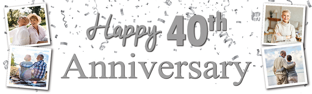 Personalised 40th Wedding Anniversary Banner - Silver Celebration Design - 4 Photo Upload