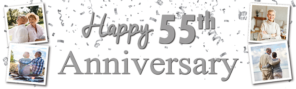 Personalised 55th Wedding Anniversary Banner - Silver Celebration Design - 4 Photo Upload