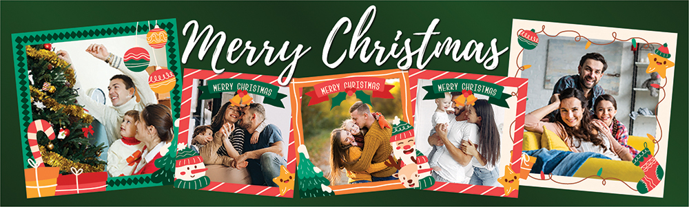 Personalised Merry Christmas Banner - Festive Collage - 5 Photo Upload