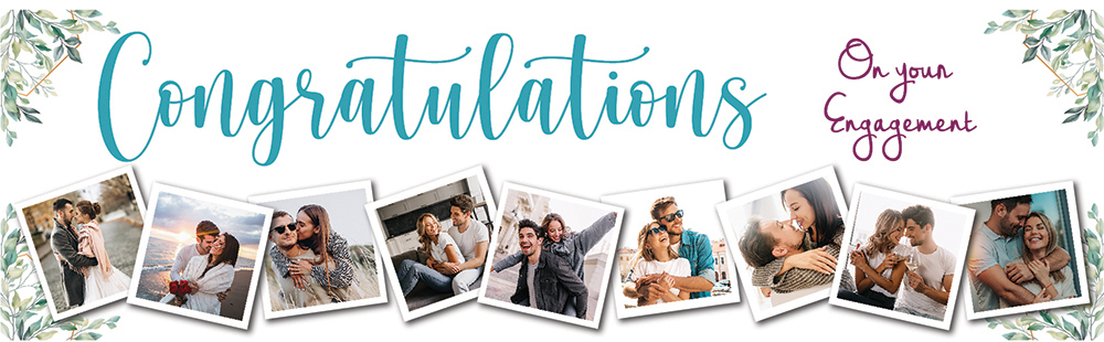Personalised Engagement Party Banner - Blue Congratulations - 9 Photo Upload