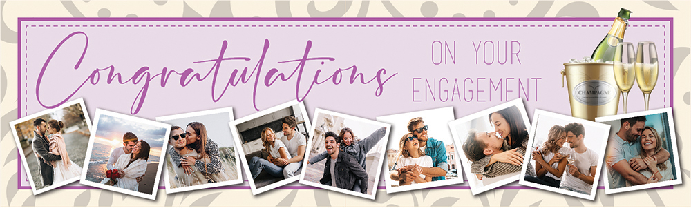 Personalised Engagement Party Banner - Champagne - 9 Photo Upload