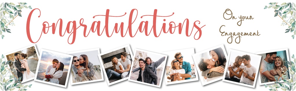 Personalised Engagement Party Banner - Congratulations Hearts - 9 Photo Upload