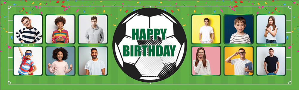Personalised Happy Birthday Banner - Kids Football - 12 Photo Upload