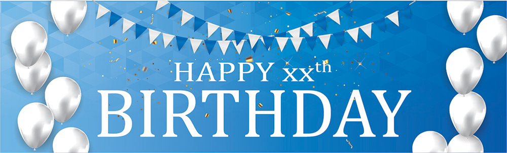Personalised Happy Birthday Banner - Blue & White - Custom Age