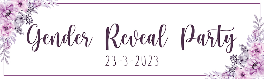 Personalised Gender Reveal Party Banner - Purple Floral Baby - Custom Date