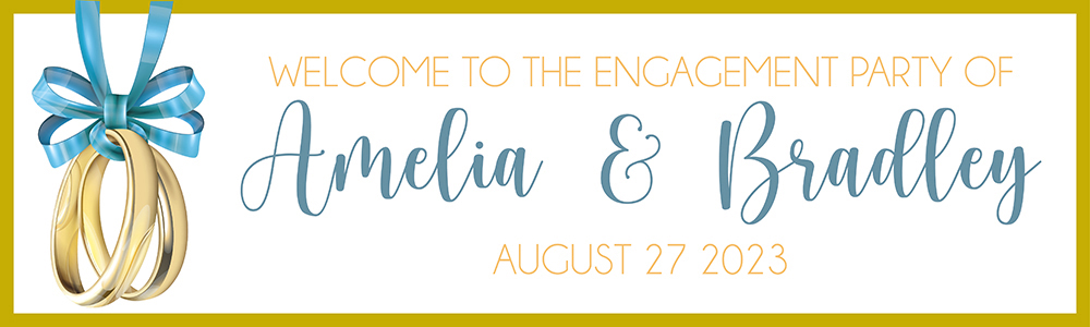 Personalised Engagement Party Banner - Gold Rings - Custom Name & Date