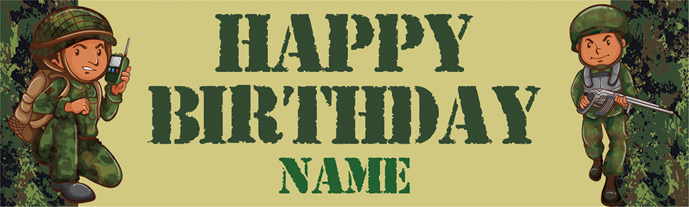 Personalised Happy Birthday Banner - Army Soldiers - Custom Name