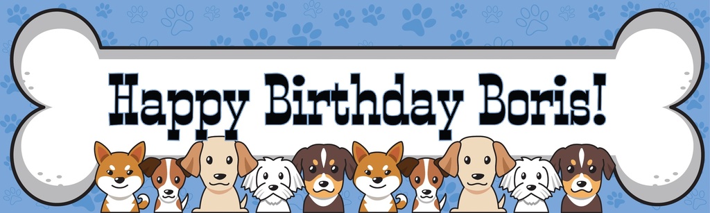 Personalised Pet Birthday Banner - Dog and Bone - Custom Name