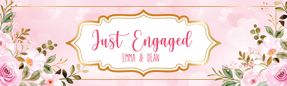 Personalised Engagement Party Banner - Pink Just Engaged - Custom Name
