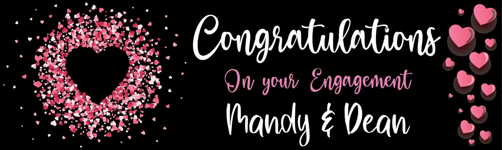 Personalised Engagement Party Banner - Pink Love Hearts - Custom Name