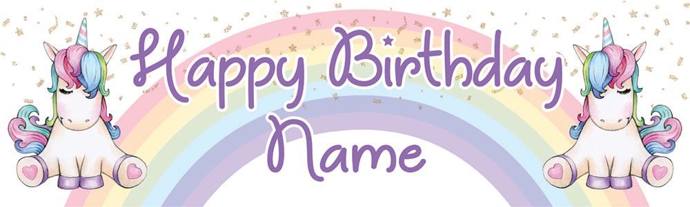 Personalised Happy Birthday Banner - Rainbow Unicorn Fairytale - Custom Name