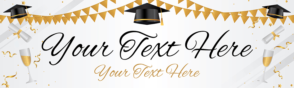 Personalised Graduation Banner - White & Gold - Custom Text