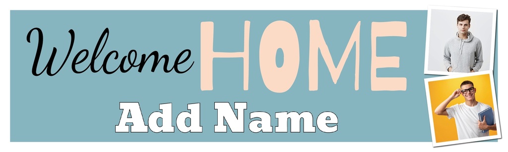 Personalised Welcome Home Banner - Blue - Custom Name & 2 Photo Upload