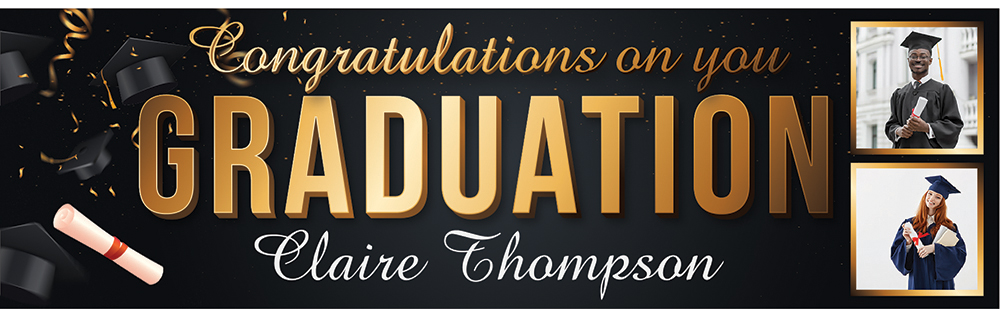 Personalised Graduation Banner - Congratulations On Your - Custom Name & 2 Photo Upload