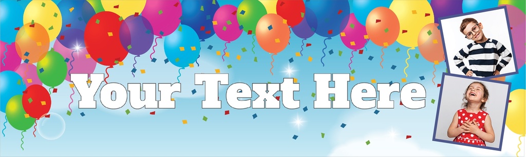 Personalised Text Banner - Party Balloons - Custom Text & 2 Photo Upload