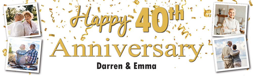 Personalised 40th Wedding Anniversary Banner - Celebration Design - Custom Text & 4 Photo Upload