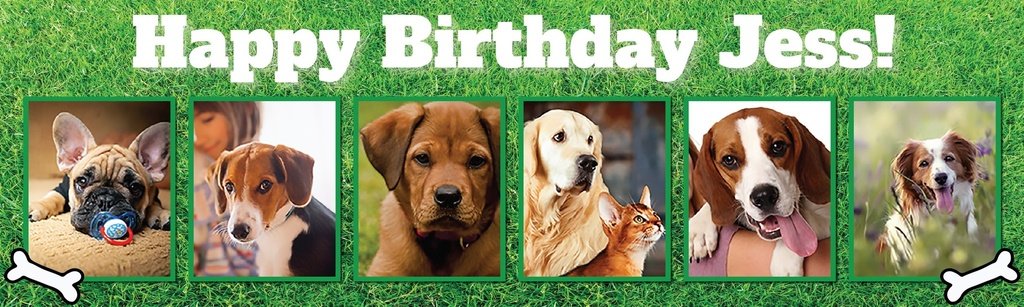Personalised Pet Birthday Banner - Dog Cat - Pet Name & 6 Photo Upload
