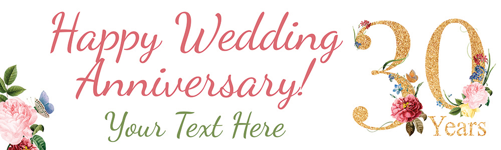 Personalised 30th Wedding Anniversary Banner - Floral Design - Custom Text
