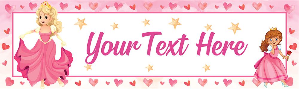 Personalised Birthday Banner - Pink Princess & Stars - Custom Text