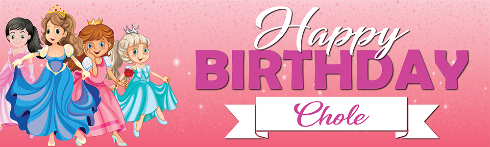 Personalised Birthday Banner - Princess Party Pink - Custom Name
