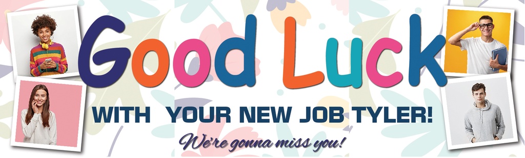 Personalised Good Luck Banner - We'll Miss You - Custom Name & 4 Photo Upload