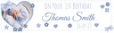 Personalised Baby Birthday Banner - Blue Hearts - Add Text & 1 Photo