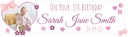 Personalised Baby Birthday Banner - Pink Hearts - Add Text & 1 Photo Upload