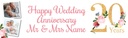 Personalised 20th Wedding Anniversary Banner - Floral Design - Custom Text & 2 Photo Upload