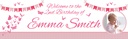 Personalised 2nd Birthday Banner - Pink Butterflies - Custom Name & 1 Photo Upload