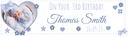 Personalised 3rd Birthday Banner - Blue Hearts - Custom Name, Date & 1 Photo Upload
