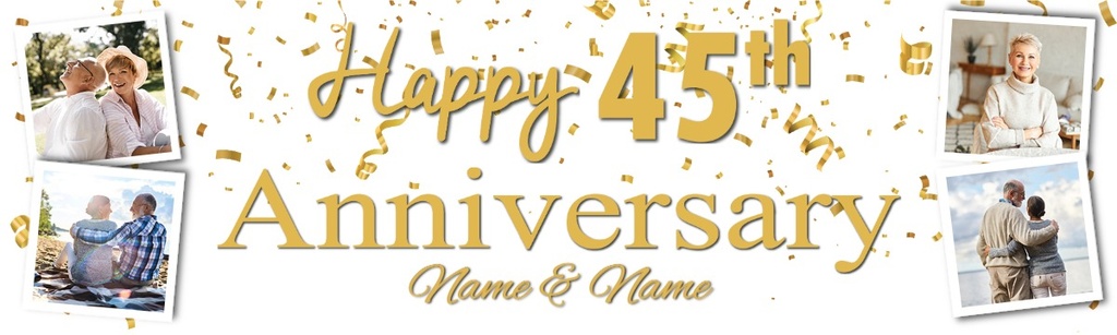 Personalised 45th Wedding Anniversary Banner - Celebration Design - Custom Text & 4 Photo Upload