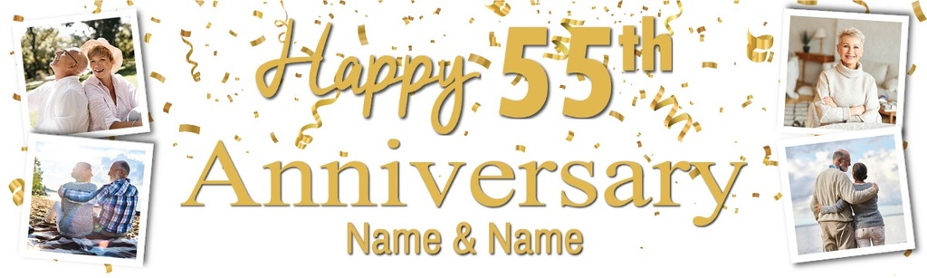 Personalised 55th Wedding Anniversary Banner - Celebration Design - Custom Text & 4 Photo Upload