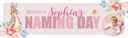 Personalised Baby Naming Day Banner - Pink Rabbit Floral Welcome - Custom Name & 1 Photo