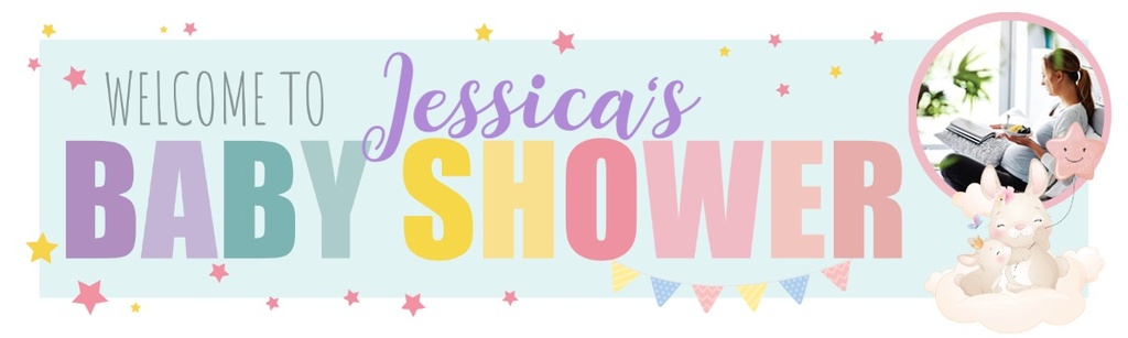 Personalised Baby Shower Banner - Bunny & Stars - Custom Name & 1 Photo Upload