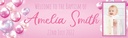 Personalised Baptism Banner - Pink Balloons - Custom Name, Date & 1 Photo Upload