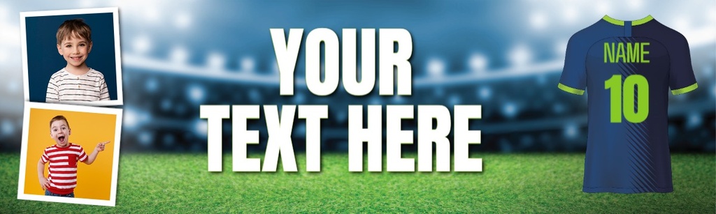 Personalised Birthday Banner - Blue Football Shirt- Custom Text 2 Photo Upload