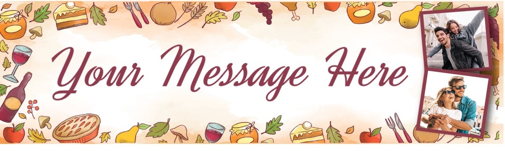 Personalised Birthday Banner - Food & Wine - Custom Text & 2 Photo Upload