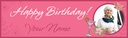 Personalised Birthday Banner - Pink Flowers & Cocktail -  Custom Name & 1 Photo Upload