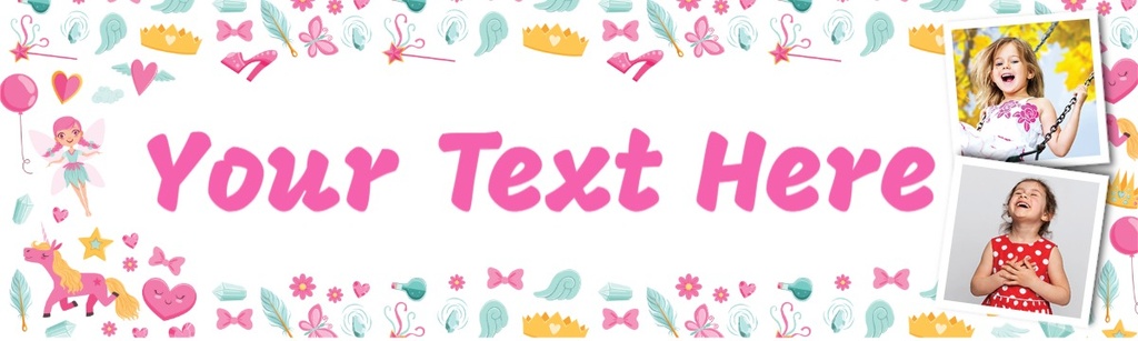 Personalised Birthday Banner - Unicorn & Fairy Design - Custom Text & 2 Photo Upload