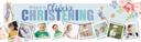 Personalised Christening Banner - Blue Rabbit - Custom Name & 9 Photo Upload