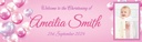 Personalised Christening Banner - Pink Balloons - Custom Name Date & 1 Photo Upload