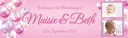 Personalised Christening Banner - Pink Balloons Twins - Custom Name, Date & 2 Photo Upload