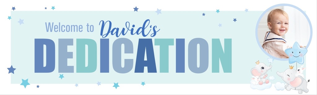Personalised Dedication Banner - Blue Elephant - Custom Name & 1 Photo Upload